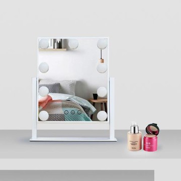 led高級感鏡子宿舍家用化妝鏡桌面臺式臥室帶燈便攜帶燈網紅跨境