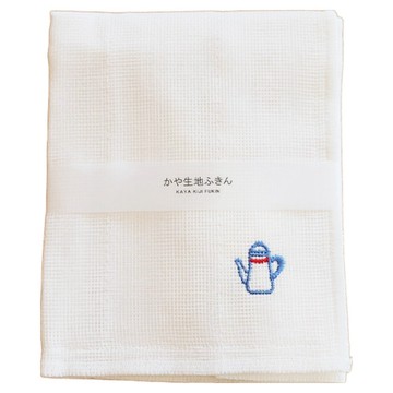 HARADA ORIMONO 原田織物 八重紗精繡萬用吸水擦拭巾 英倫生活 咖啡壺  1條  白色
