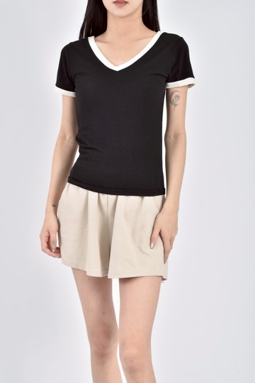 加購優惠(S) 白邊撞色黑色短袖上衣