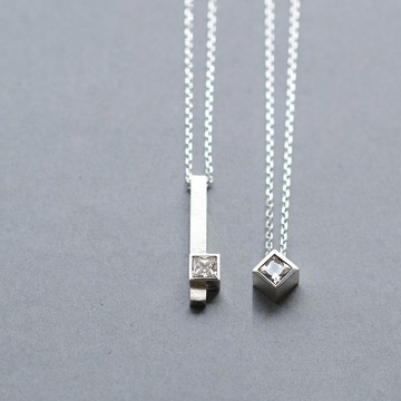 2件組) 方形對鍊 925銀