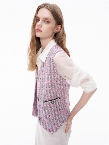 名媛銀蔥小香珍珠釦西裝背心