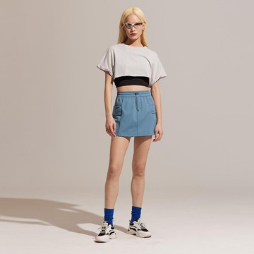 不可退換 /口袋工裝褲裙-藍