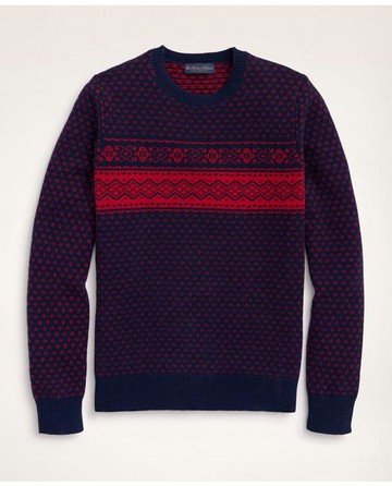 Brooks Brothers Men's Big & Tall Merino Wool Fair Isle Sweater | Navy/Red | Size 4X