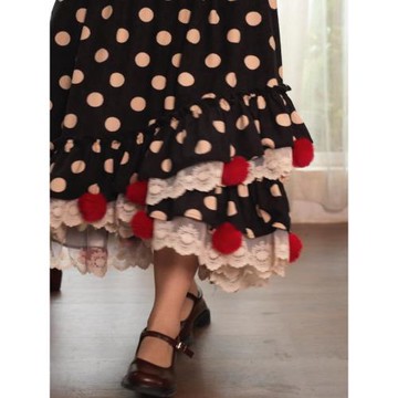 pinkwink小星夜 復古秋冬新品荷葉邊波點顯瘦不規則毛球半身裙女