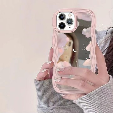 免運·夢幻粉色雲朵適用三星s24ultra手機殼波浪邊鏡面s23日韓s22s21少女a54a53創意網紅a52sa