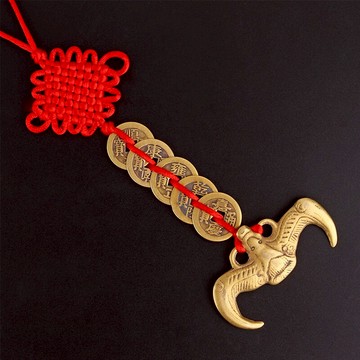 聚緣閣黃銅蝙蝠掛件五帝錢六帝錢銅錢中國結家居裝飾品擺設掛飾