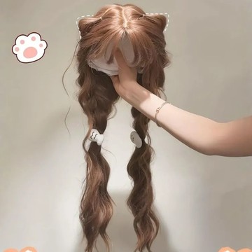 【KEKE】甜美洋娃娃 整頂 假髮女 森係少女 氛圍感 長捲髮 lolita 日係 棕色全頭套  漫畵感 仿真齊劉海假髮