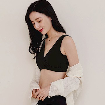 棉質純色交叉前翻式寬肩帶無鋼圈哺乳內衣-OB嚴選