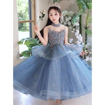 女童夏季禮服輕奢高端花童婚禮女孩生日鋼琴演出表演服兒童公主裙