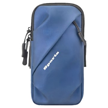 運動跑步健身專用手機臂包  雙層口袋設計  防潑水材質  彈力鬆緊調節  6.7吋  藍色