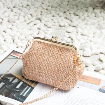 夏季小包包女2023新款潮韓版原色夾子迷你仿草編包單肩斜挎鏈條包