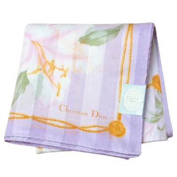 Christian DIOR 品牌浪漫輕奢風格淡紫色百合圖騰字母LOGO帕領巾(粉紫色系/49CM)