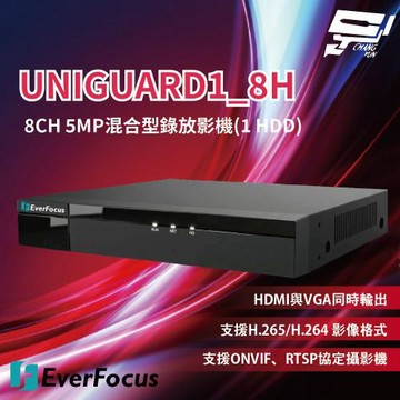 昌運監視器 EverFocus 慧友電子 UNIGUARD1_8H 8CH 5MP混合型錄放影機(1 HDD)
