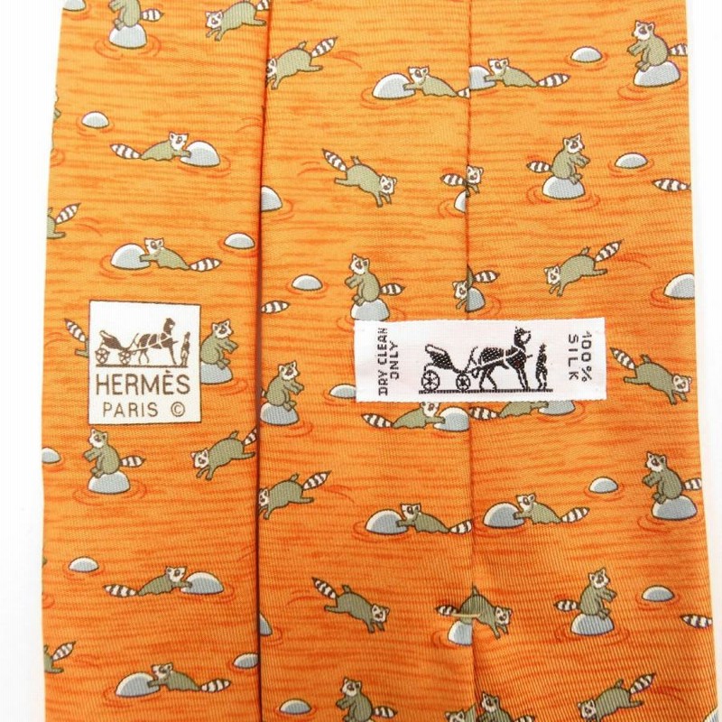 HERMES【エルメス】 アライグマ柄 ネクタイ シルク メンズ