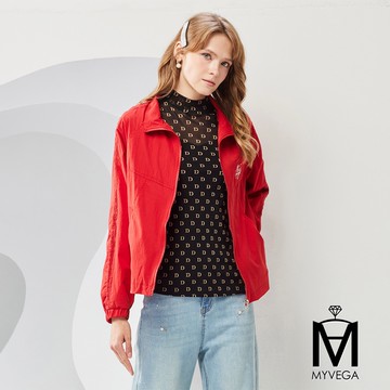 【MA】拼接簍空蕾絲刺繡防風機能外套-桔紅