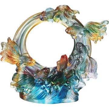 開運陶源  琉璃  六六大順 金玉滿堂  (含水晶底座)