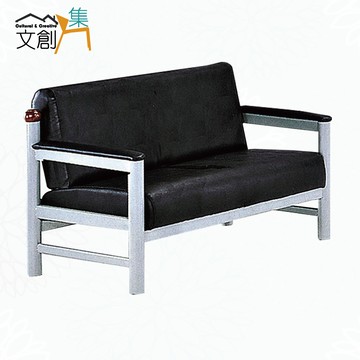 【文創集】蘿法黑透氣皮革二人座沙發椅(客約商品)