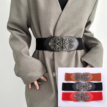 FoxBi.歐根復古雕花寬腰封腰帶皮帶