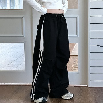 【中大女童/親子裝】側條紋直筒工裝褲