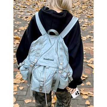 韓國小眾設計休閑褶皺雙肩包2025新款尼龍百搭大容量輕便旅行背包