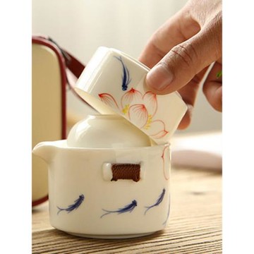 快客杯一壺二杯個人杯精致簡約陶瓷便攜旅行茶具套裝辦公茶壺泡茶
