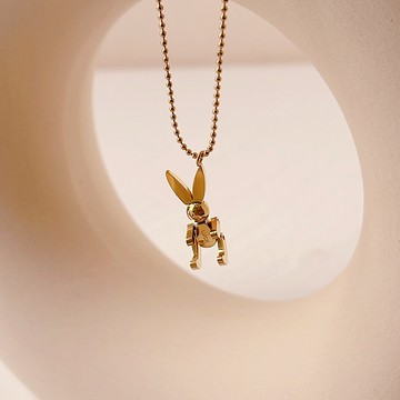 [鈦鋼.項鍊] 機械兔項鍊 手腳可動【UME】不退色洗澡可戴 鈦鋼鍍18K金