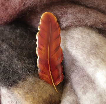 古董Vintage古著法國金色咖啡琺瑯羽毛刷金別針胸針 B2105