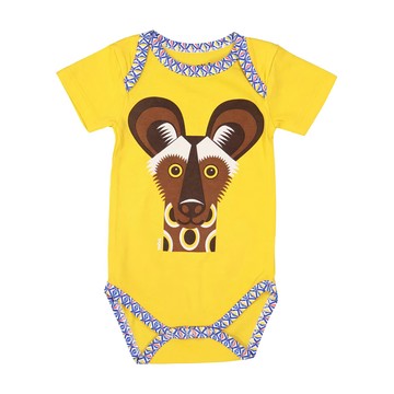 coqenpate editions 短袖包屁衣，童趣圖案 可愛滿分，舒適穿搭，全球國際有機紡織品標準  12m  非洲野犬