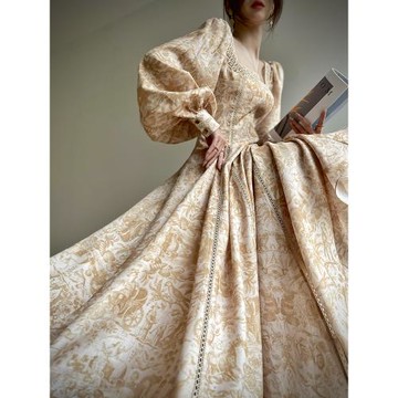 Aconiconi｜和煦春光 法式復古重工精致高級連衣裙修身大裙擺長裙