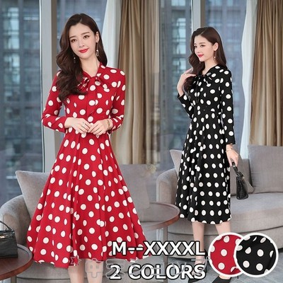ワンピースレディース春服大きいサイズドット着痩せaライン長袖おしゃれワンピースきれいめ30代40代上品 4xl二次会 お出かけ 通販 Lineポイント最大get Lineショッピング