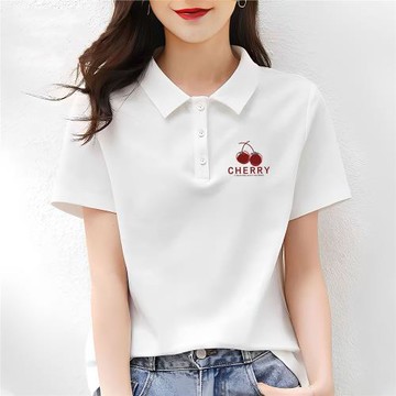 2023新款翻領Polo衫短袖T恤上衣女正肩修身顯瘦氣質感百搭小眾