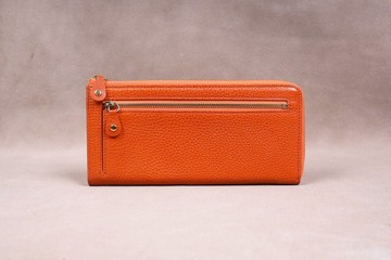 意大利蔬菜真皮女士長款錢包拉鍊錢包 Purs Orang