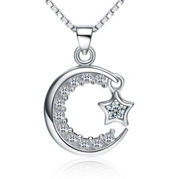 現貨+預購 925純銀項鍊鑲鑽吊墜-星空時尚典雅百搭七夕情人節生日禮物女配件銀飾73am38【獨家進口】【米蘭精品】