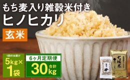 熊本県菊池産 ヒノヒカリ 玄米 計30kg(5kg×6回) もち麦入り雑穀米 計1.2kg(200g×6回) 米 お米 残留農薬ゼロ 低温貯蔵