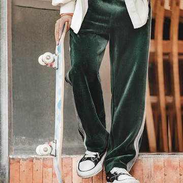馬登工裝日系復古休閑絲絨長褲直筒微彈寬松垂墜感松緊褲腰長褲男