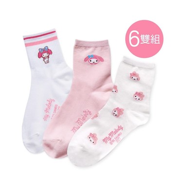 Sanrio 美樂蒂中筒襪 長襪 22-26cm-6雙組(MM-A305.6.7)
