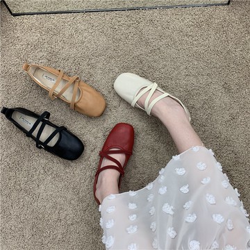 99linda定制春夏超纖軟皮淺口松緊交叉奶奶鞋孕婦鞋平底鞋女單鞋