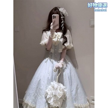 【甜美減齡】洛麗塔連衣裙 公主裙 少女裙 夏季長裙 收腰顯瘦 蝴蝶結裝飾 約會派對 日常穿搭