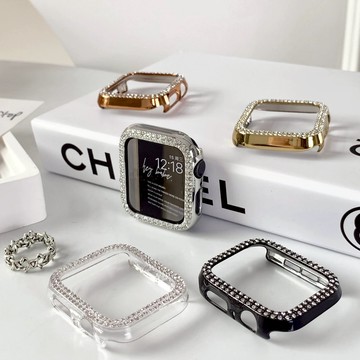 【爆閃雙鑽鏤空】Apple watch S10 雙排帶鑽保護殼 s9 8 7 6 5 SE 錶帶 蘋果手錶錶殼 半包錶殼
