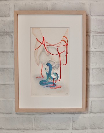 【附框】木版畫 　再也不放手