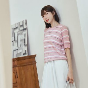 OB嚴選中大尺碼-花草緹花針織短袖上衣《FA3183》