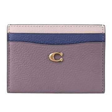 COACH CZ144 經典C LOGO撞色皮革隨身卡片夾.灰/藍