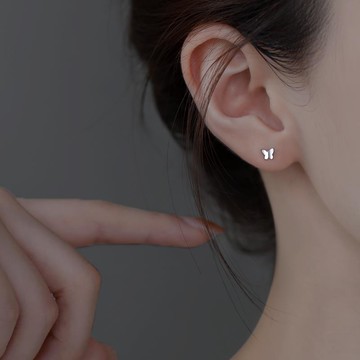 925純銀蝴蝶耳釘女2021年新款潮小眾氣質高級感耳環夏季耳飾2022