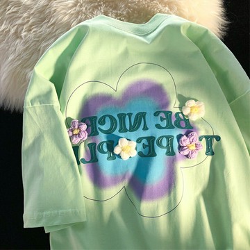 設計感小眾立體花朵短袖t恤女夏2022寬松韓版inshic港味別致上衣