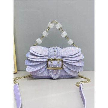 2025新款珍珠鉚釘翅膀女包真皮潮包亞克力鏈子小方包氣質手提包包