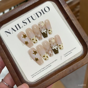 ✨Hannah✨純手工【淺棕豹紋】高級美拉德秋冬法式蝴蝶結格紋氛圍感穿戴甲精緻穿戴甲 OVPK