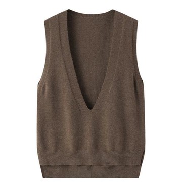 純山羊絨衫女大V領馬甲前短后長寬松休閑背心秋冬顯瘦坎肩E2252