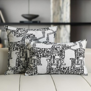 『百貨屋二號』法式復古黑白獅子抱枕中古風高級感客廳沙發靠枕套樣板間床頭靠墊