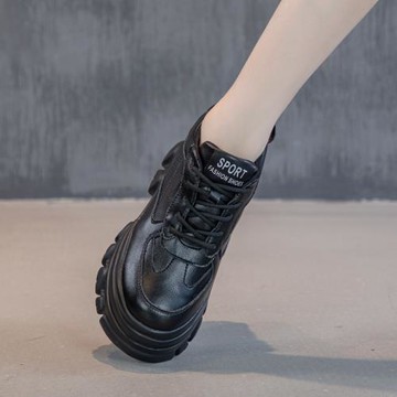 9cm松糕厚底小個子內增高老爹鞋女2026春季新款真皮加絨運動鞋女