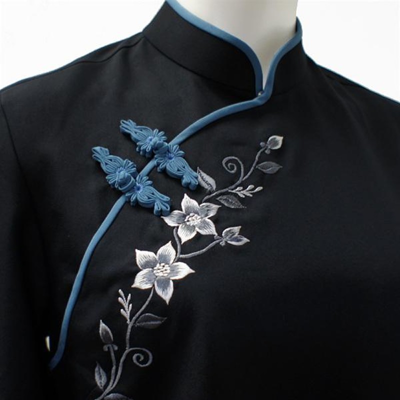 花刺繍七分袖チャイナ服 ／ チャイナブラウス アオザイ風